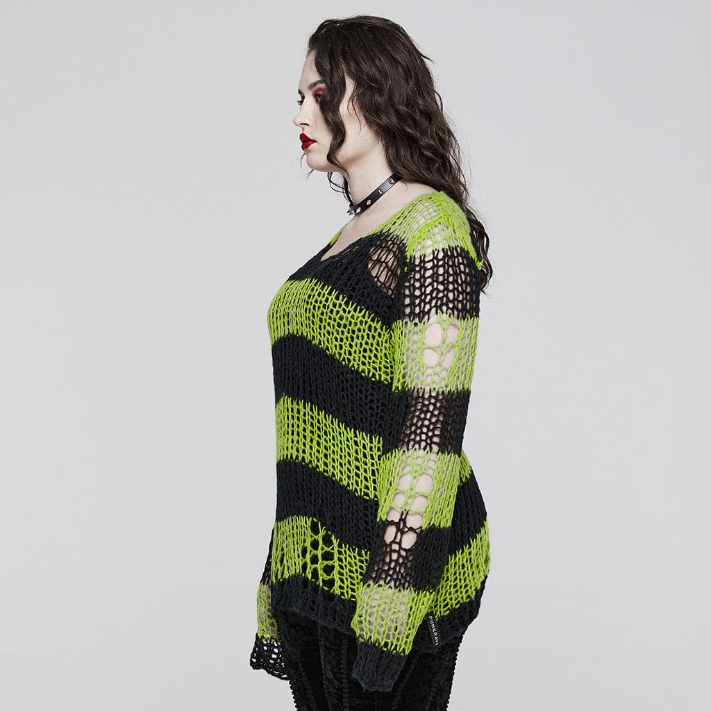 PUNK RAVE Women's Punk Striped Knitted Sweater