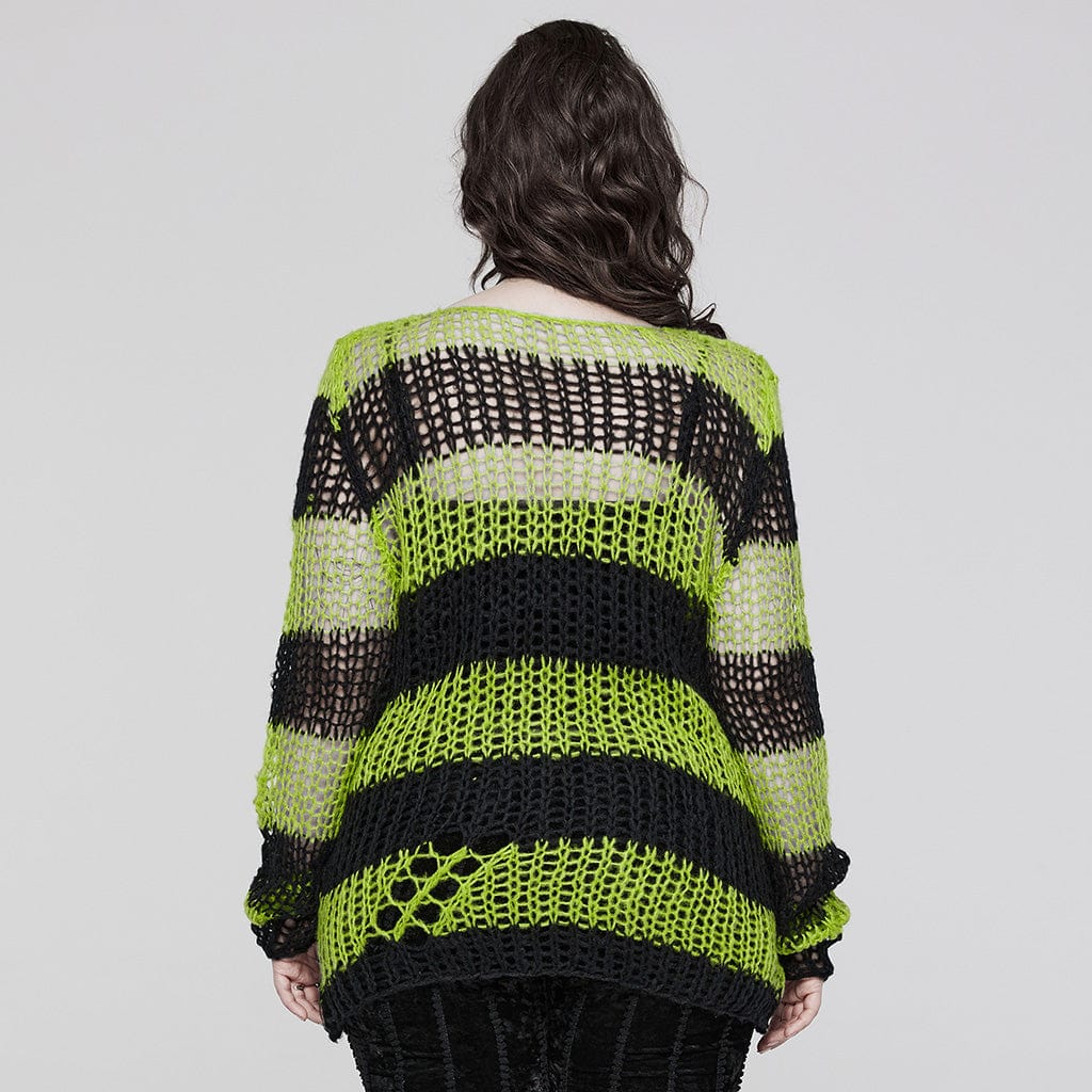 PUNK RAVE Women's Punk Striped Knitted Sweater