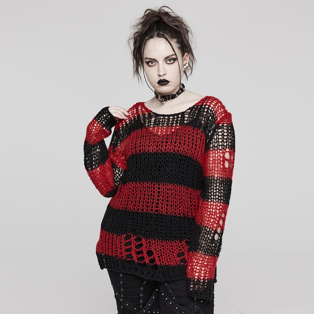 PUNK RAVE Women's Punk Striped Knitted Sweater