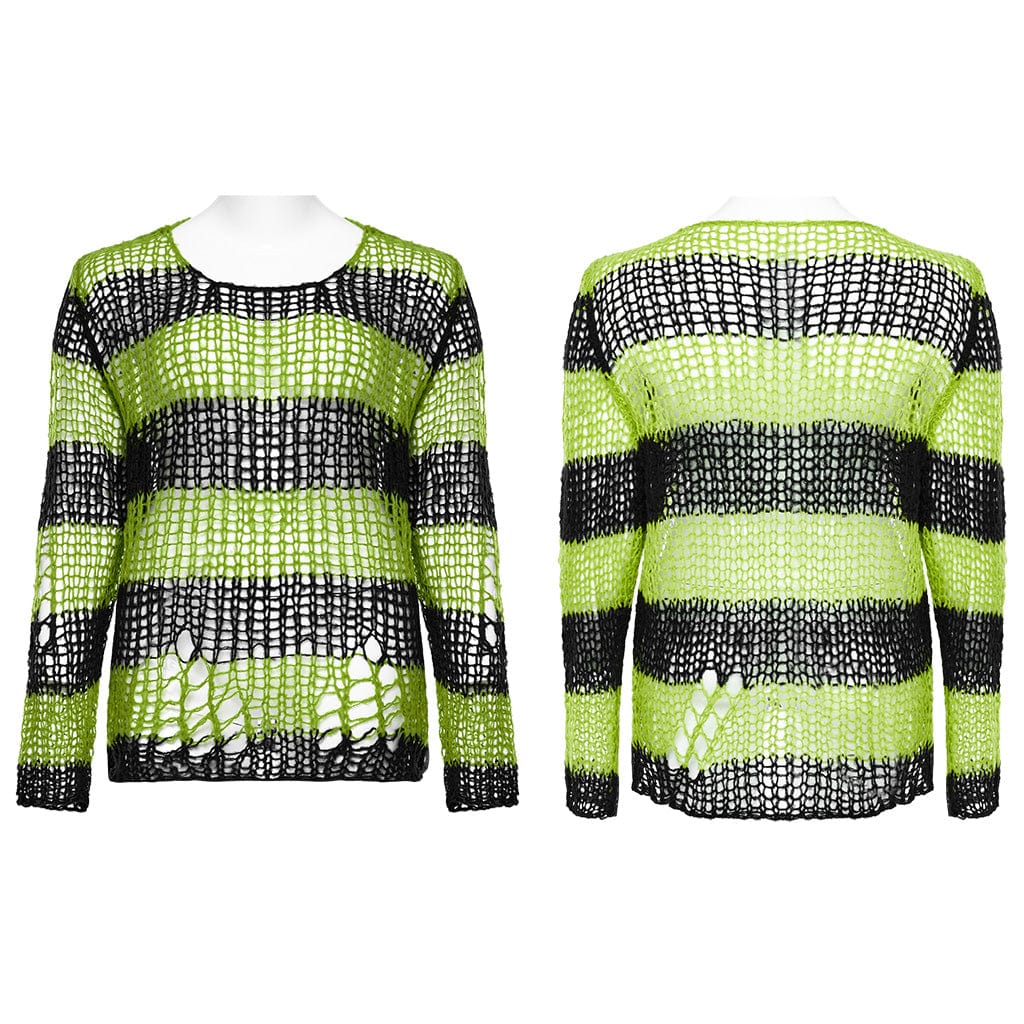 PUNK RAVE Women's Punk Striped Knitted Sweater