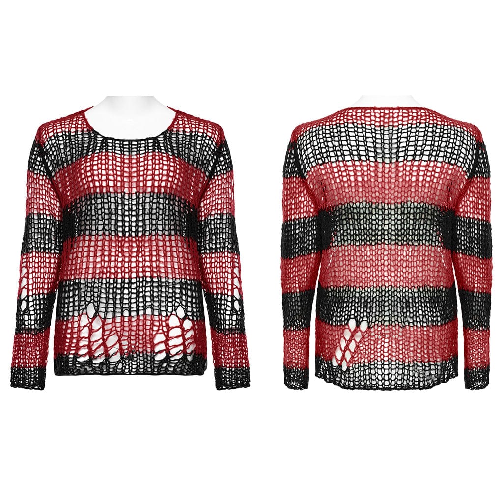 PUNK RAVE Women's Punk Striped Knitted Sweater