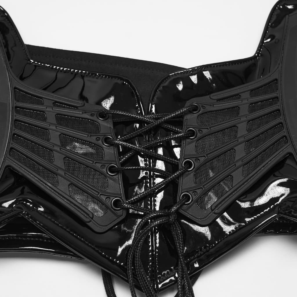 PUNK RAVE Women's Punk Studded Buckle Halter Lace-up Underbust Corset