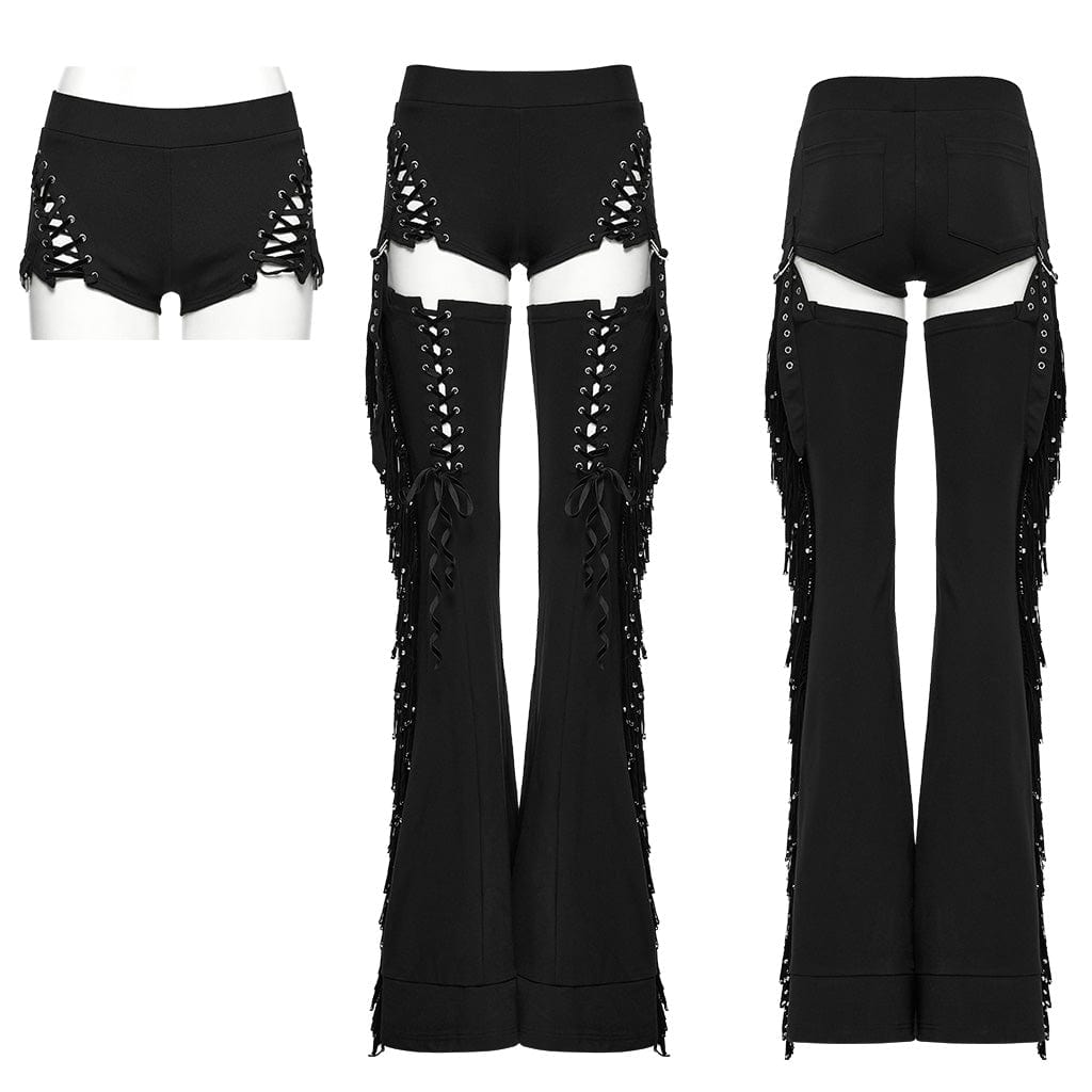 PUNK RAVE Women's Punk Tassel Lace-up Detachable Pants
