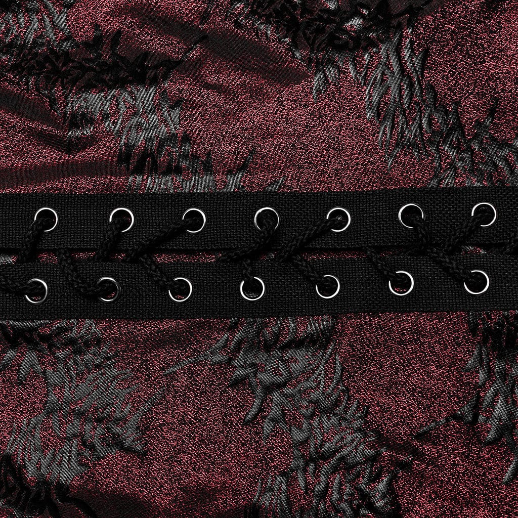 PUNK RAVE Women's Punk Thorns Printed Lace-up Flared Pants Red