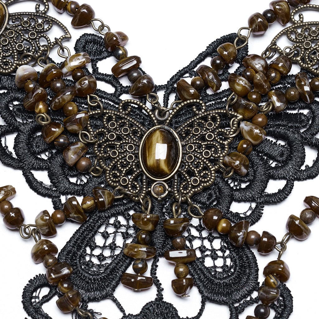 PUNK RAVE Women's Steampunk Irregular Beaded Butterfly Necklace Amber