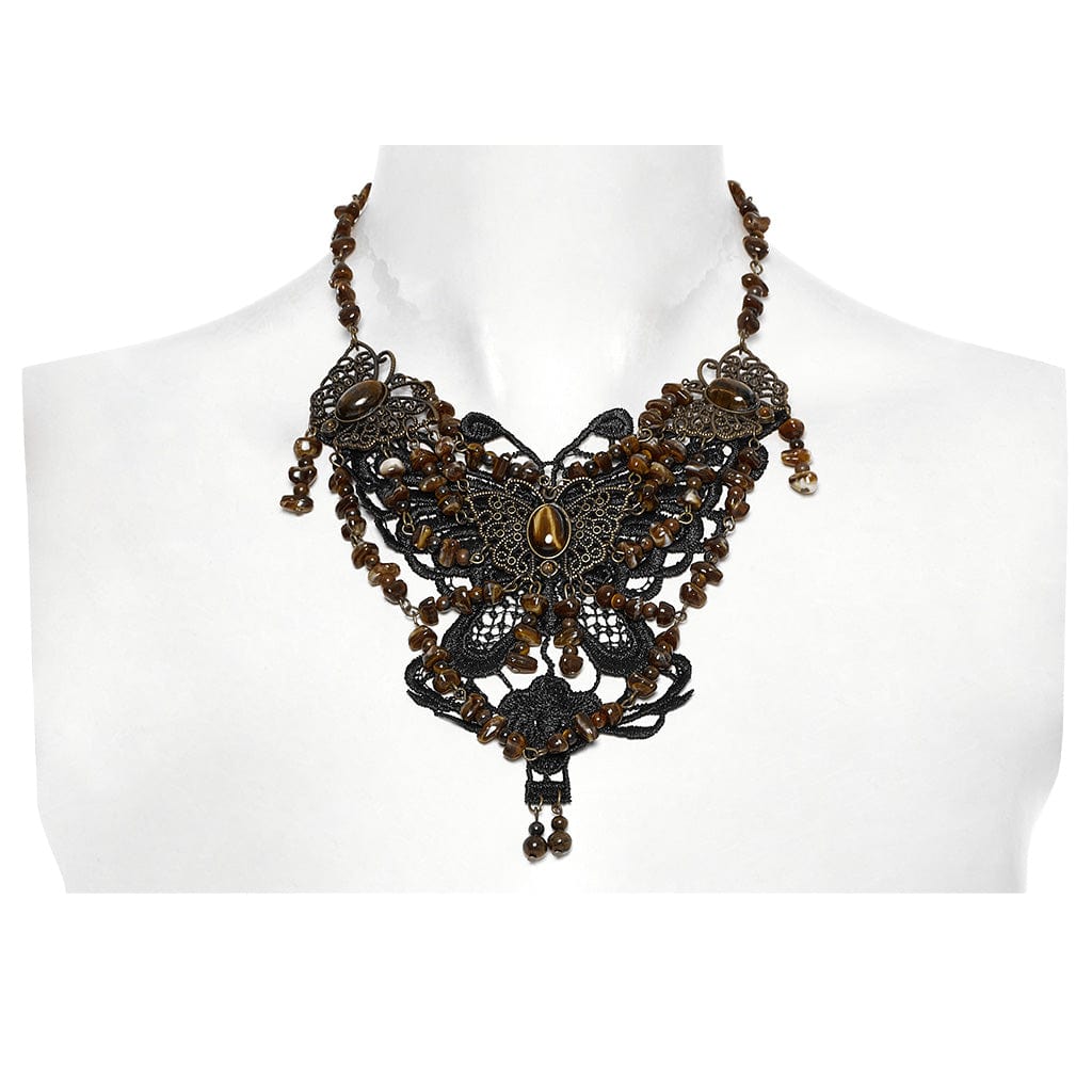 PUNK RAVE Women's Steampunk Irregular Beaded Butterfly Necklace Amber