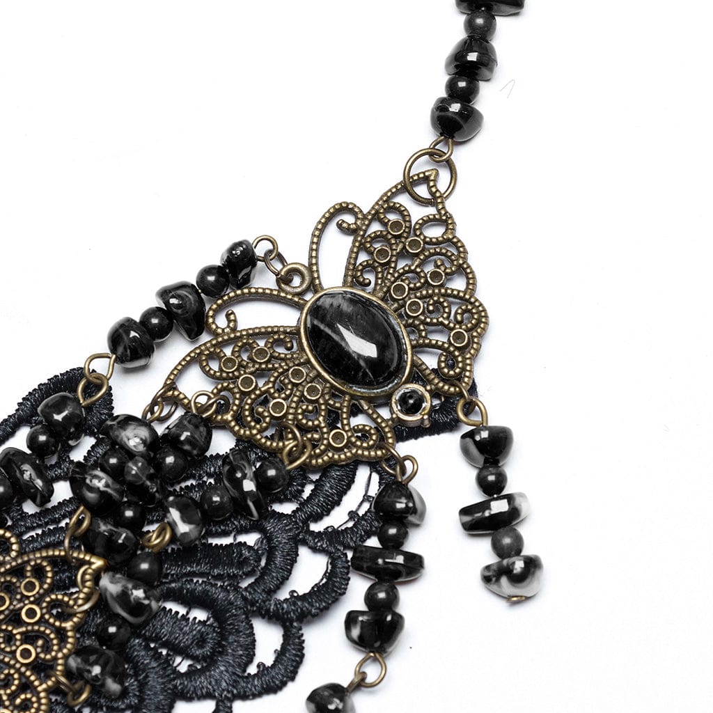 PUNK RAVE Women's Steampunk Irregular Beaded Butterfly Necklace Black