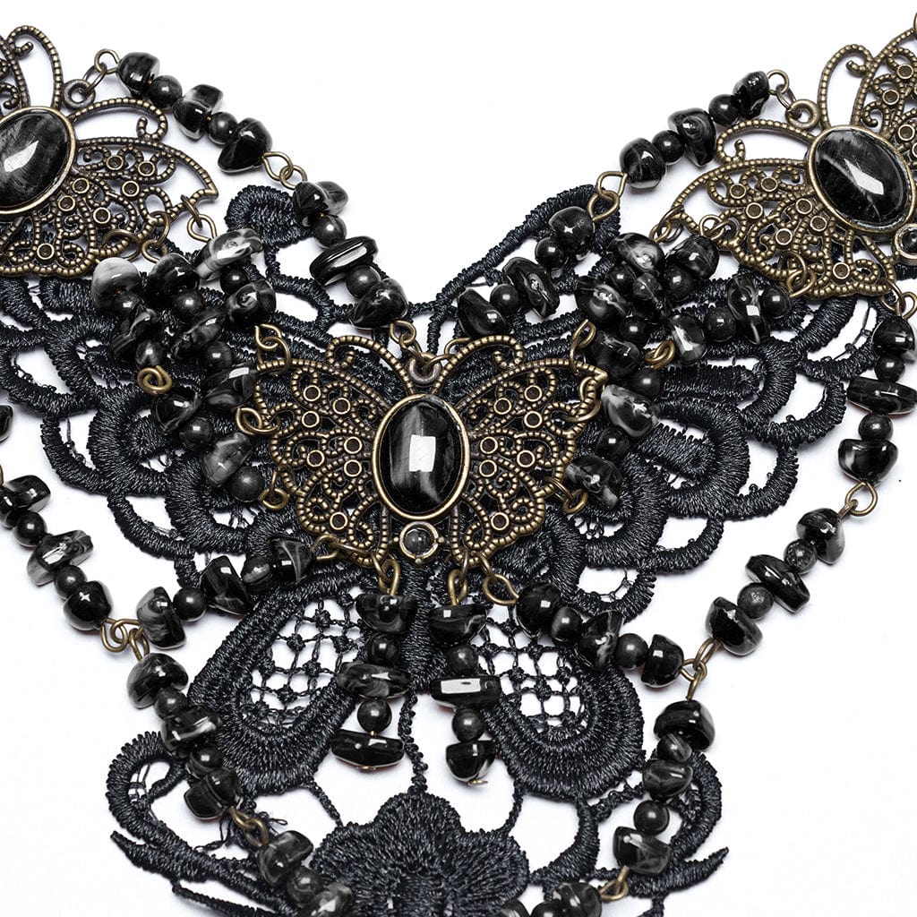 PUNK RAVE Women's Steampunk Irregular Beaded Butterfly Necklace Black
