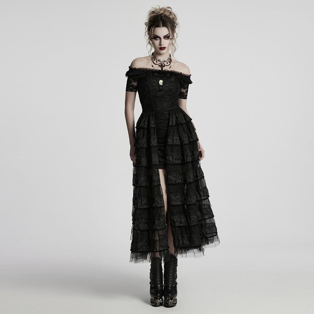 PUNK RAVE Women's Steampunk Irregular Beaded Cross Necklace Amber