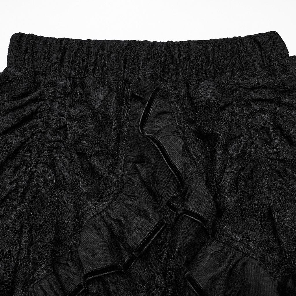 PUNK RAVE Women's Steampunk Lace Hem Drawstring Skirt Black