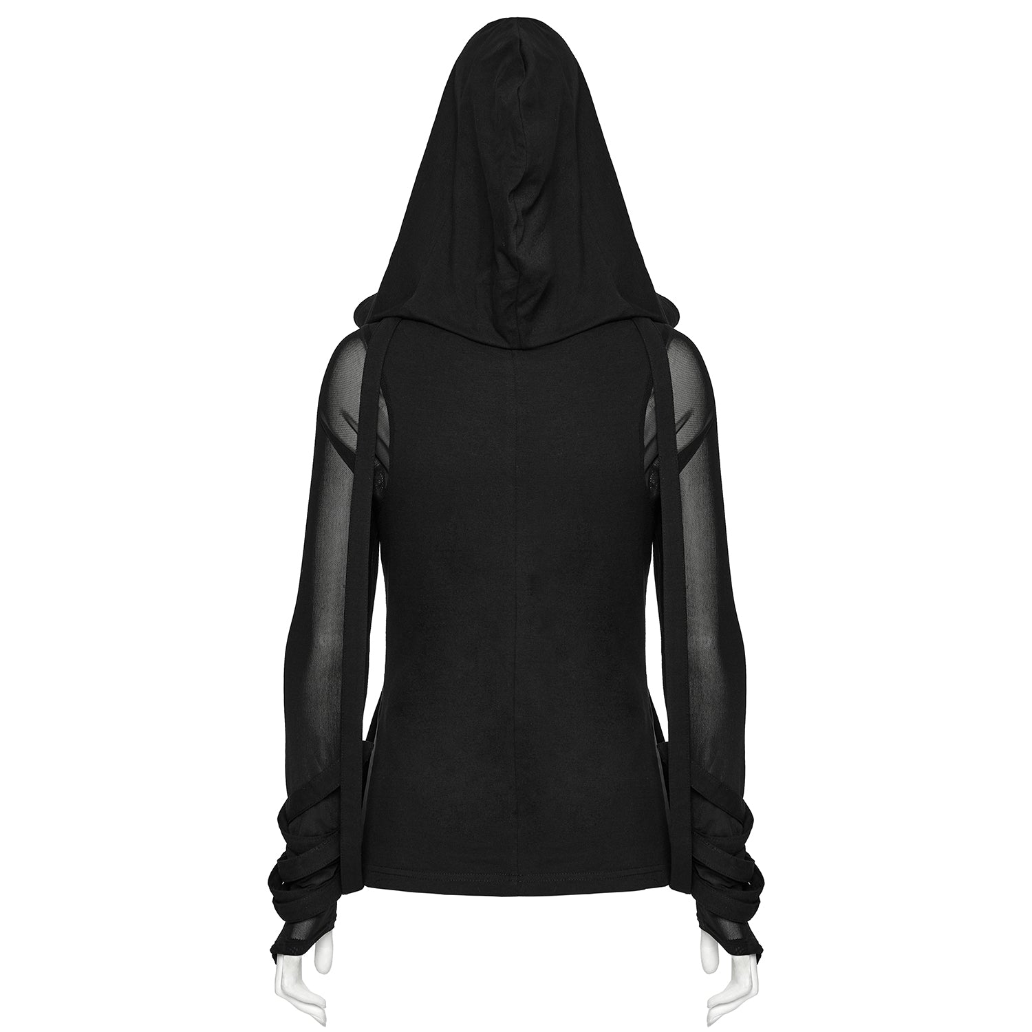 PUNK RAVE Women's Straps Hooded Mesh Tops