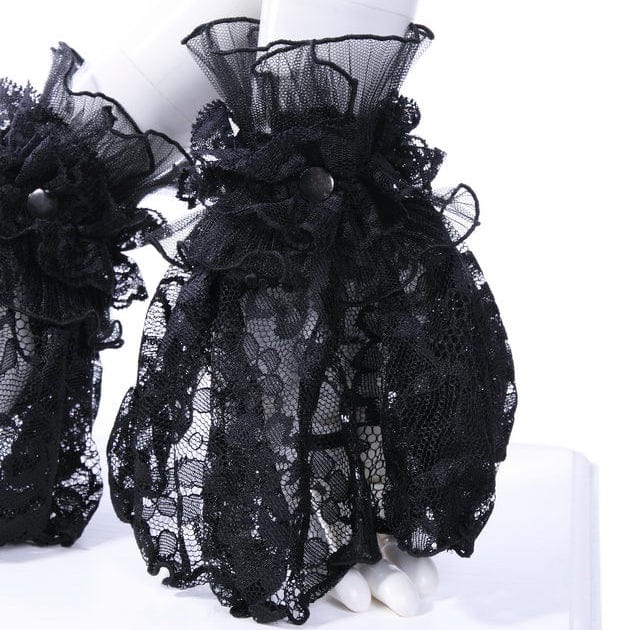 RNG Women's Gothic Crown Half-finger Ruffled Lace Gloves Black