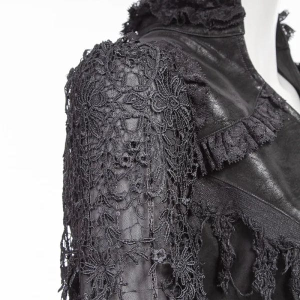 RNG Women's Gothic Flared Sleeved Distressed Faux Leather Jacket Black