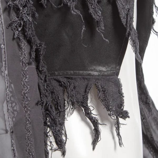 RNG Women's Gothic Flared Sleeved Distressed Faux Leather Jacket Black