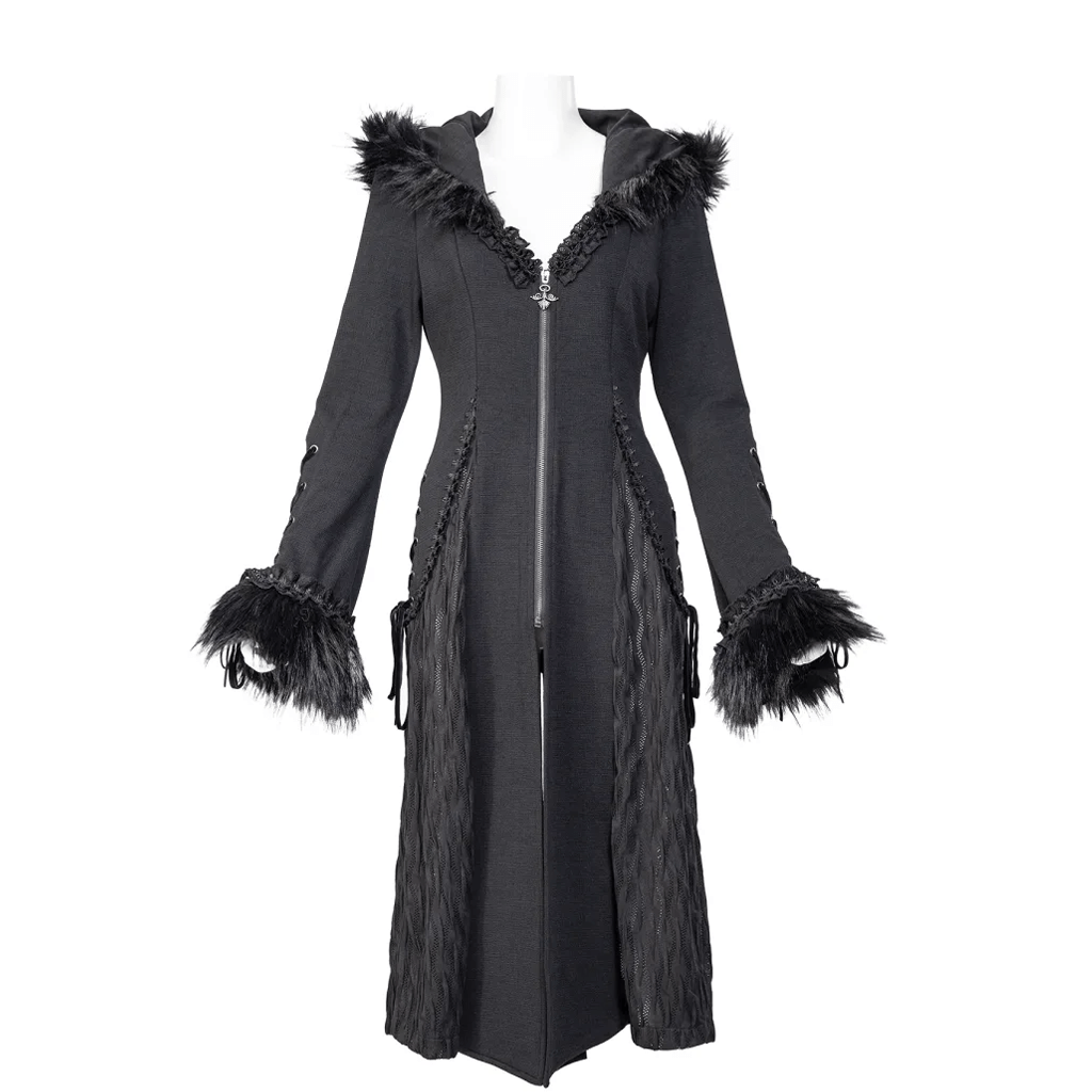 RNG Women's Gothic Flared Sleeved Faux Fur Splice Coat with Hood