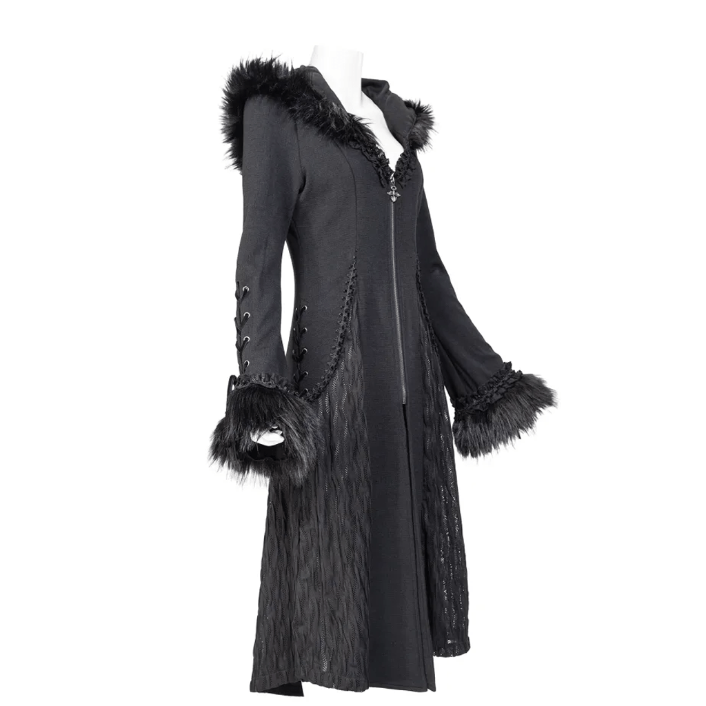 RNG Women's Gothic Flared Sleeved Faux Fur Splice Coat with Hood