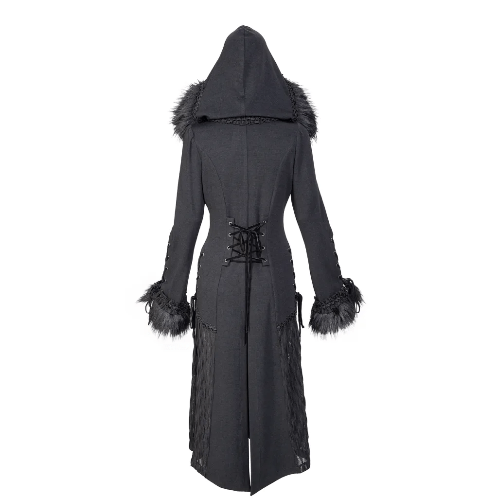 RNG Women's Gothic Flared Sleeved Faux Fur Splice Coat with Hood