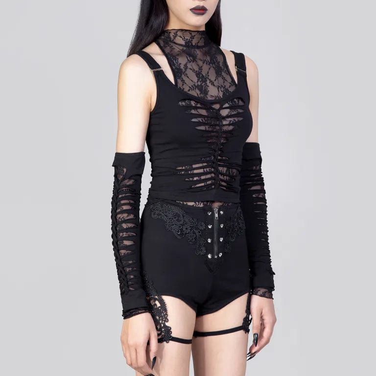 RNG Women's Gothic Floral Embroidered Studded Shorts