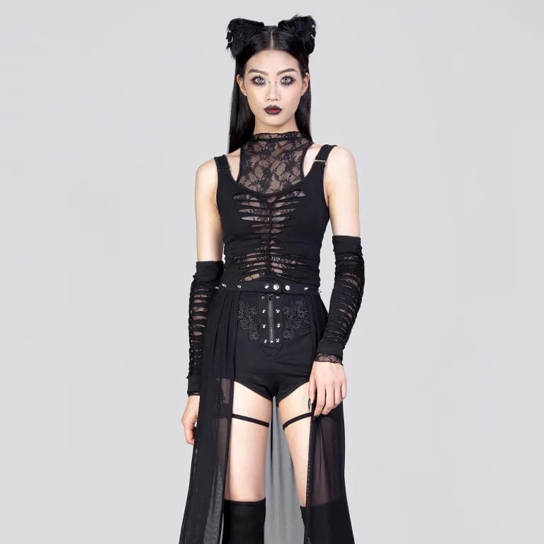 RNG Women's Gothic Floral Embroidered Studded Shorts