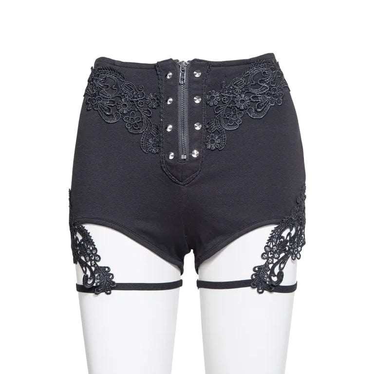 RNG Women's Gothic Floral Embroidered Studded Shorts