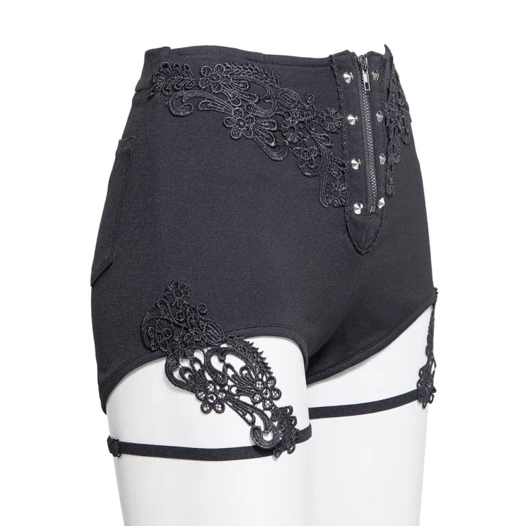 RNG Women's Gothic Floral Embroidered Studded Shorts