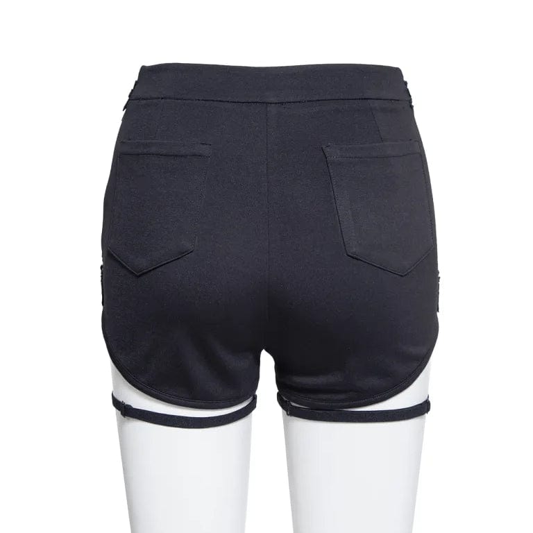 RNG Women's Gothic Floral Embroidered Studded Shorts