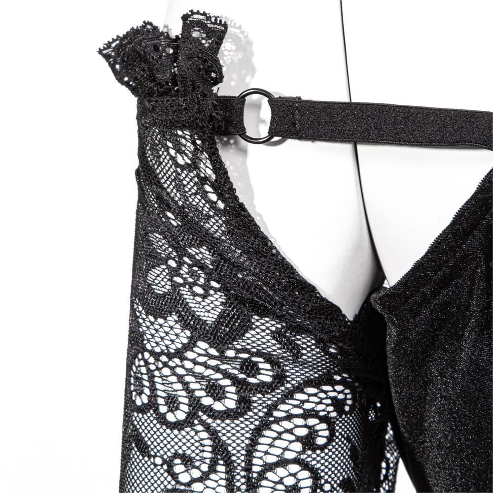 RNG Women's Gothic Halterneck Lace Long Sleeved Crop Top