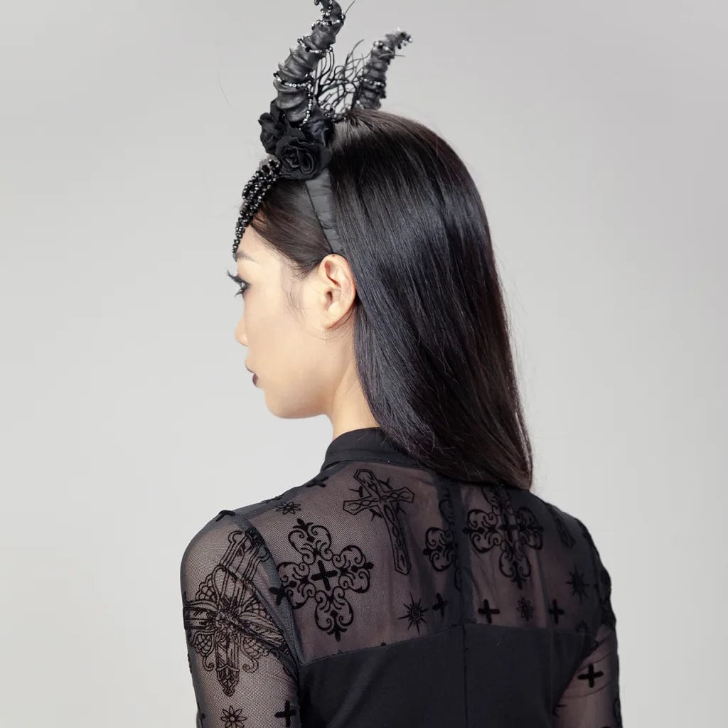 RNG Women's Gothic Horned Beaded Rose Headwear