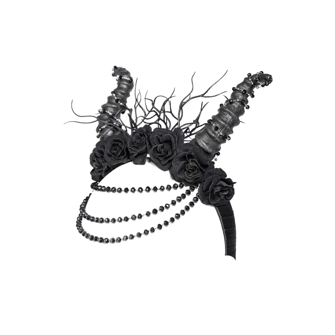 RNG Women's Gothic Horned Beaded Rose Headwear