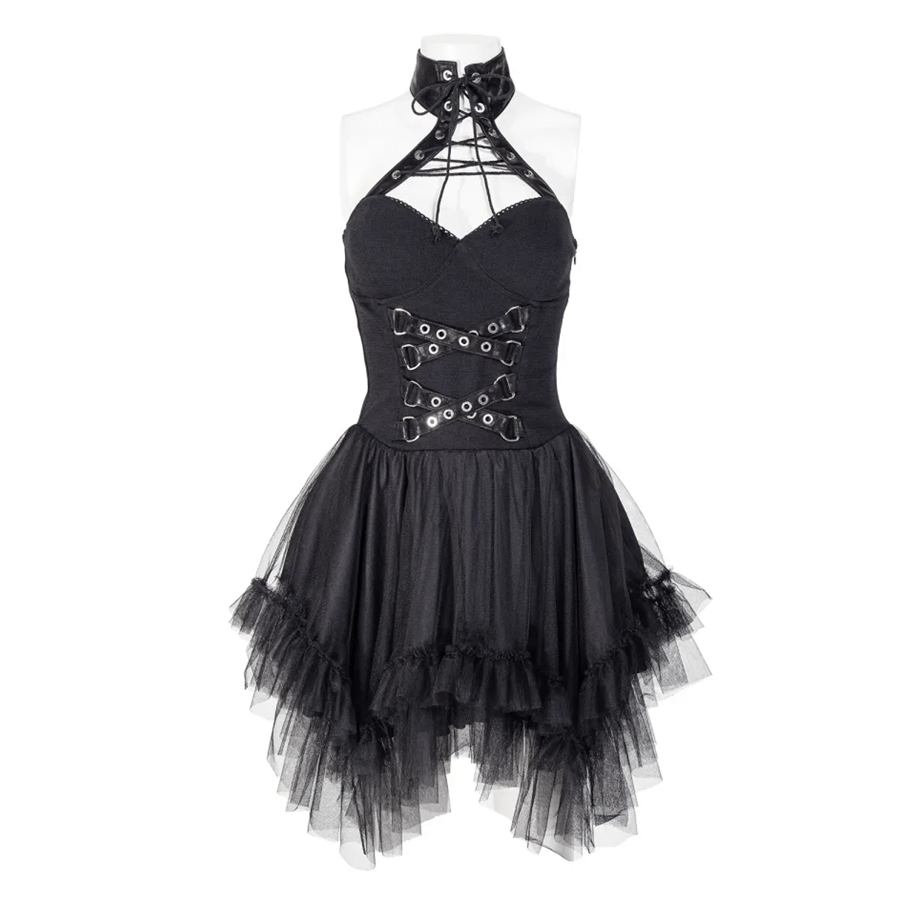 RNG Women's Gothic Irregular Ruffled Halterneck Dress