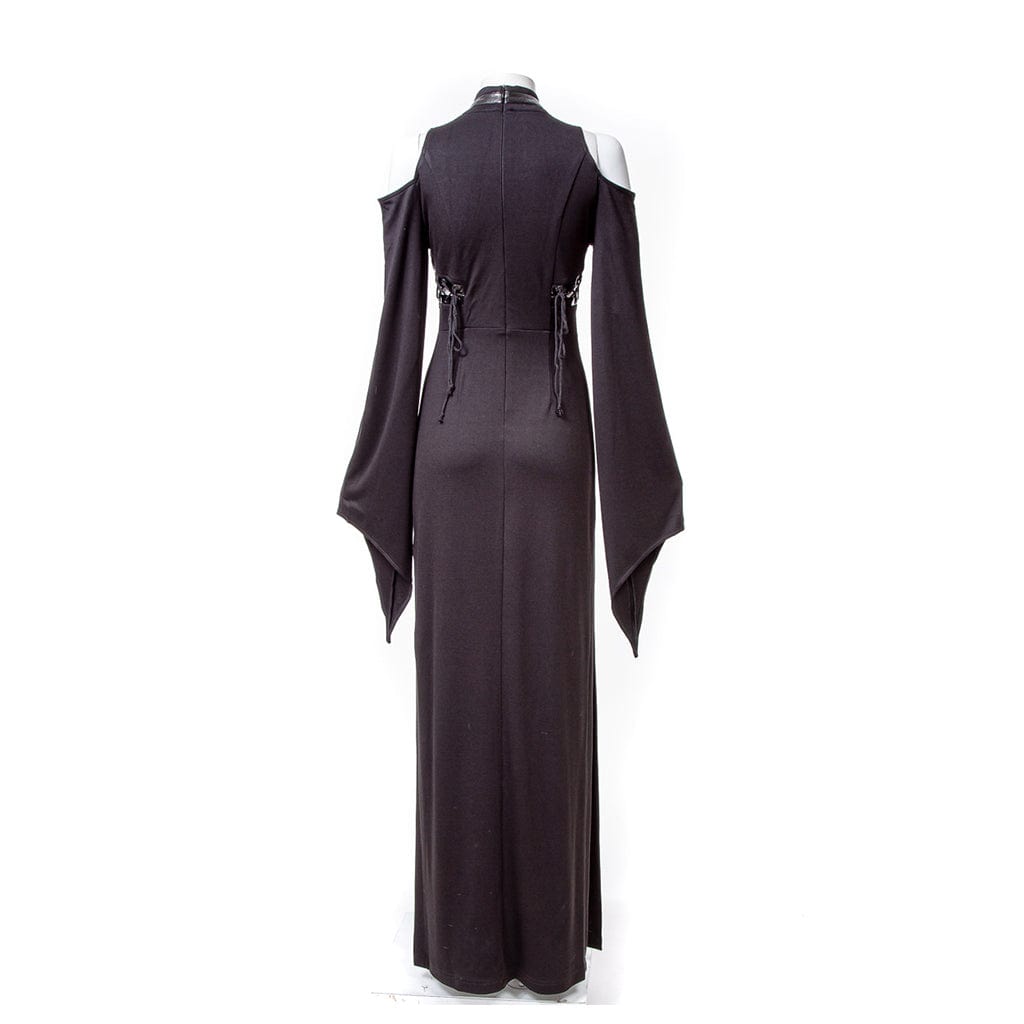 RNG Women's Gothic Lacing-up Trumpet Sleeved Maxi Dress