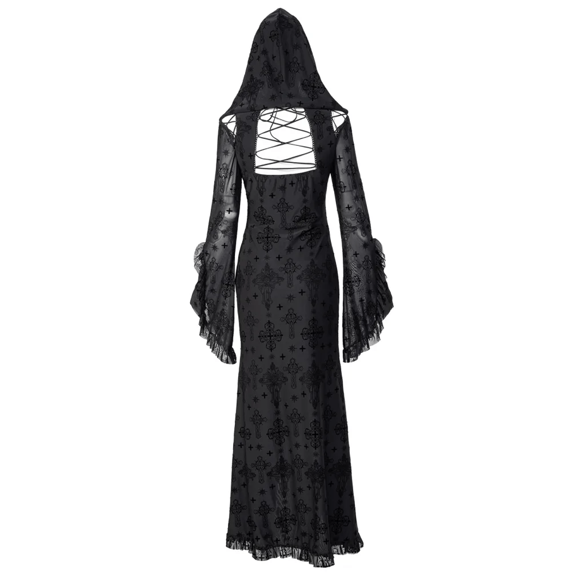 RNG Women's Gothic Plunging Flared Sleeved Split Dress with Hood