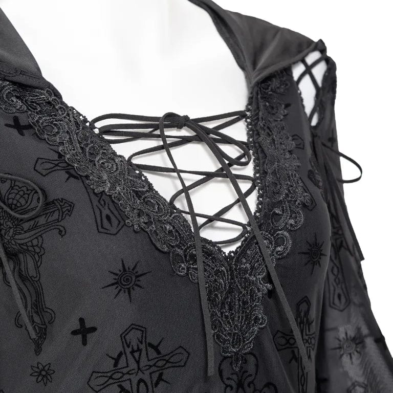 RNG Women's Gothic Plunging Flared Sleeved Split Dress with Hood