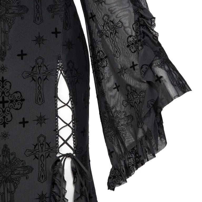 RNG Women's Gothic Plunging Flared Sleeved Split Dress with Hood