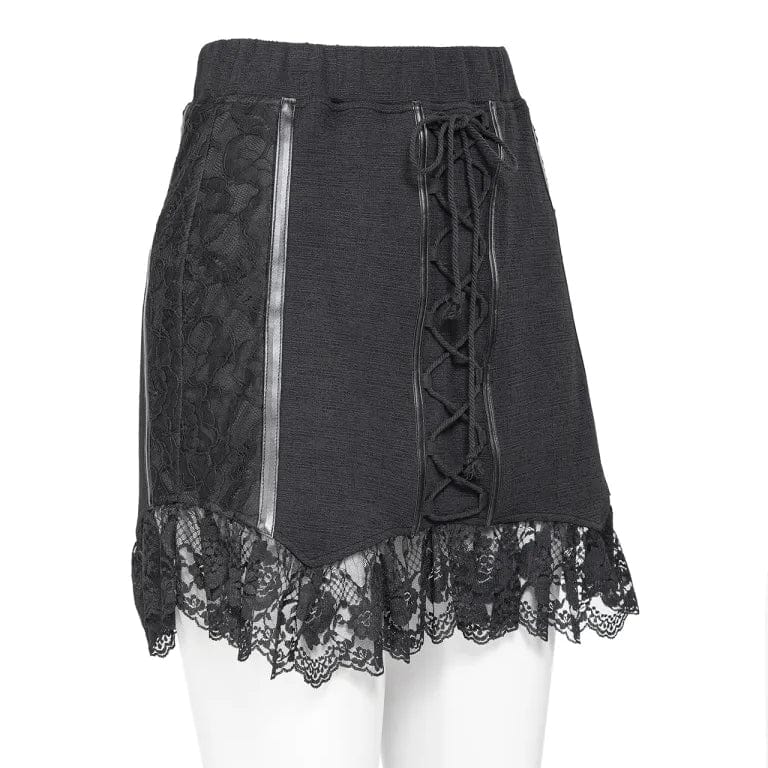 RNG Women's Gothic Ruffled Lace Splice Lace-up Skirt