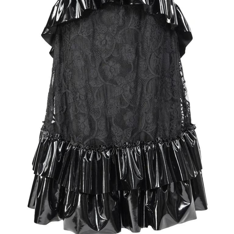 RNG Women's Gothic Ruffled Lace Splice Patent Leather Fishtail Skirt