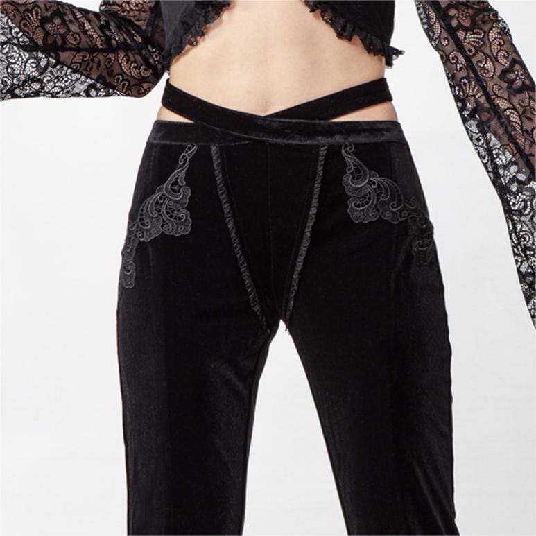 RNG Women's Gothic Splice Slit Lace Pants