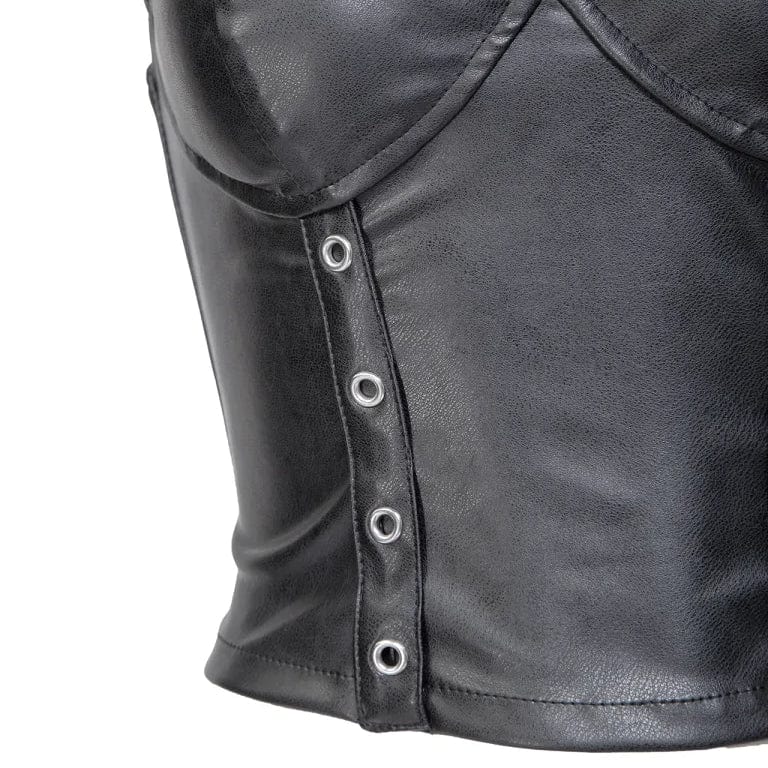 RNG Women's Gothic Stand Collar Cutout Faux Leather Vest