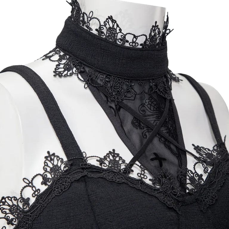 RNG Women's Gothic Stand Collar Mesh Splice Tank Top