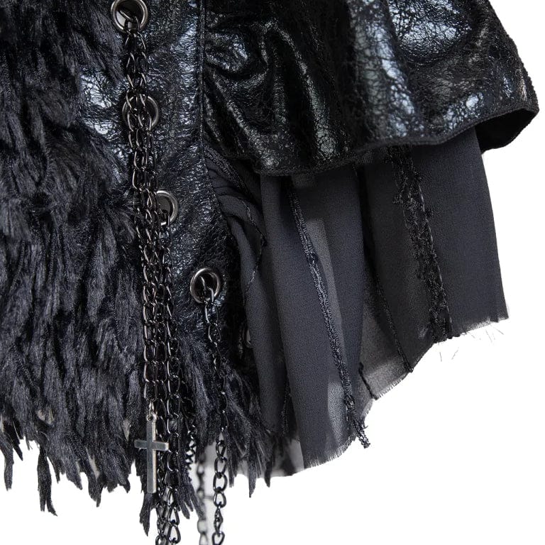 RNG Women's Gothic Stand Collar Studded Faux Leather Cape