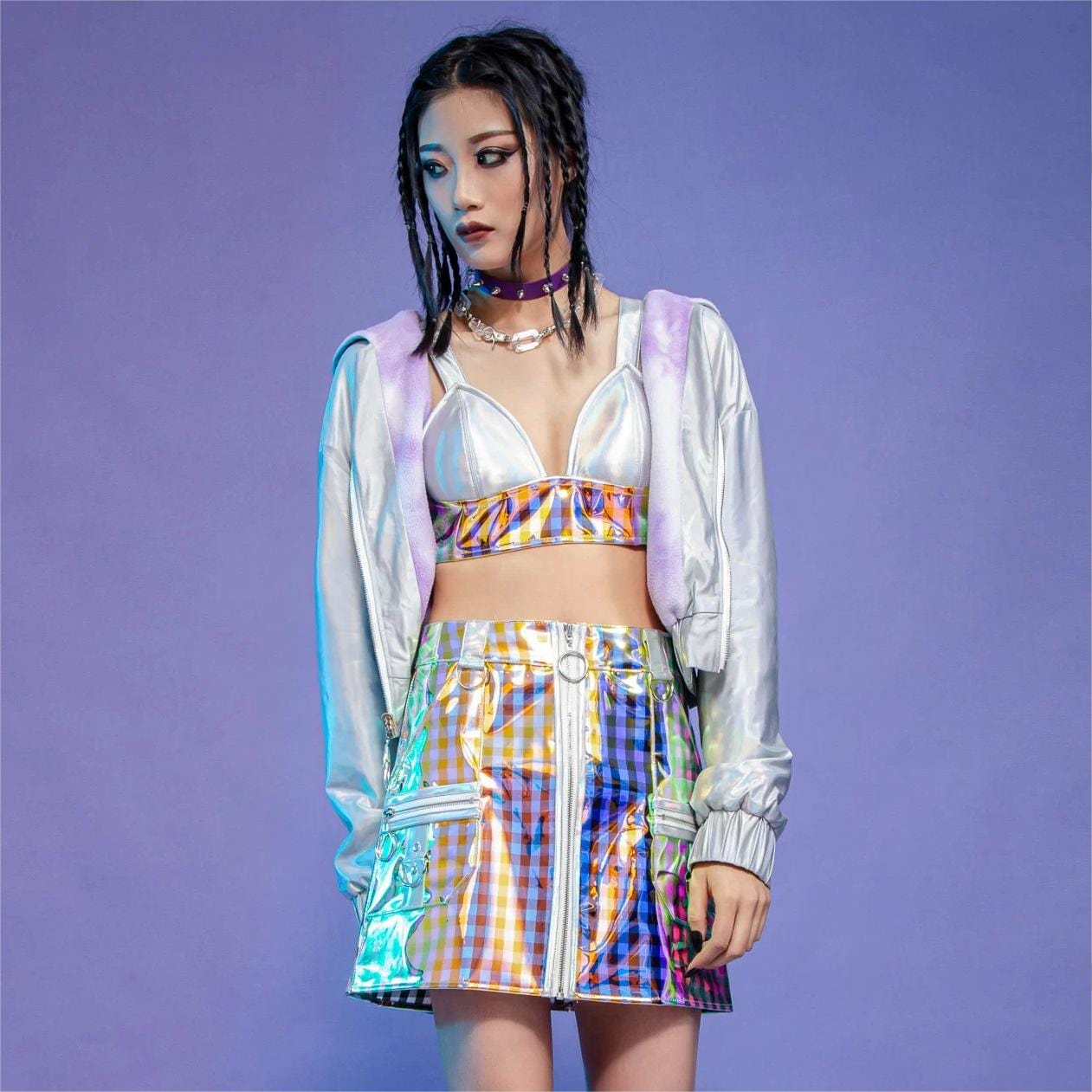 RNG Women's Grunge Contrast Color Plaid Short Skirt