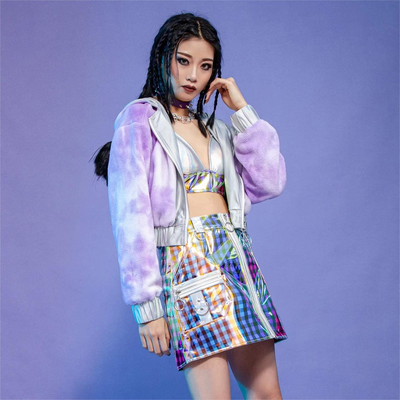 RNG Women's Grunge Contrast Color Plaid Short Skirt