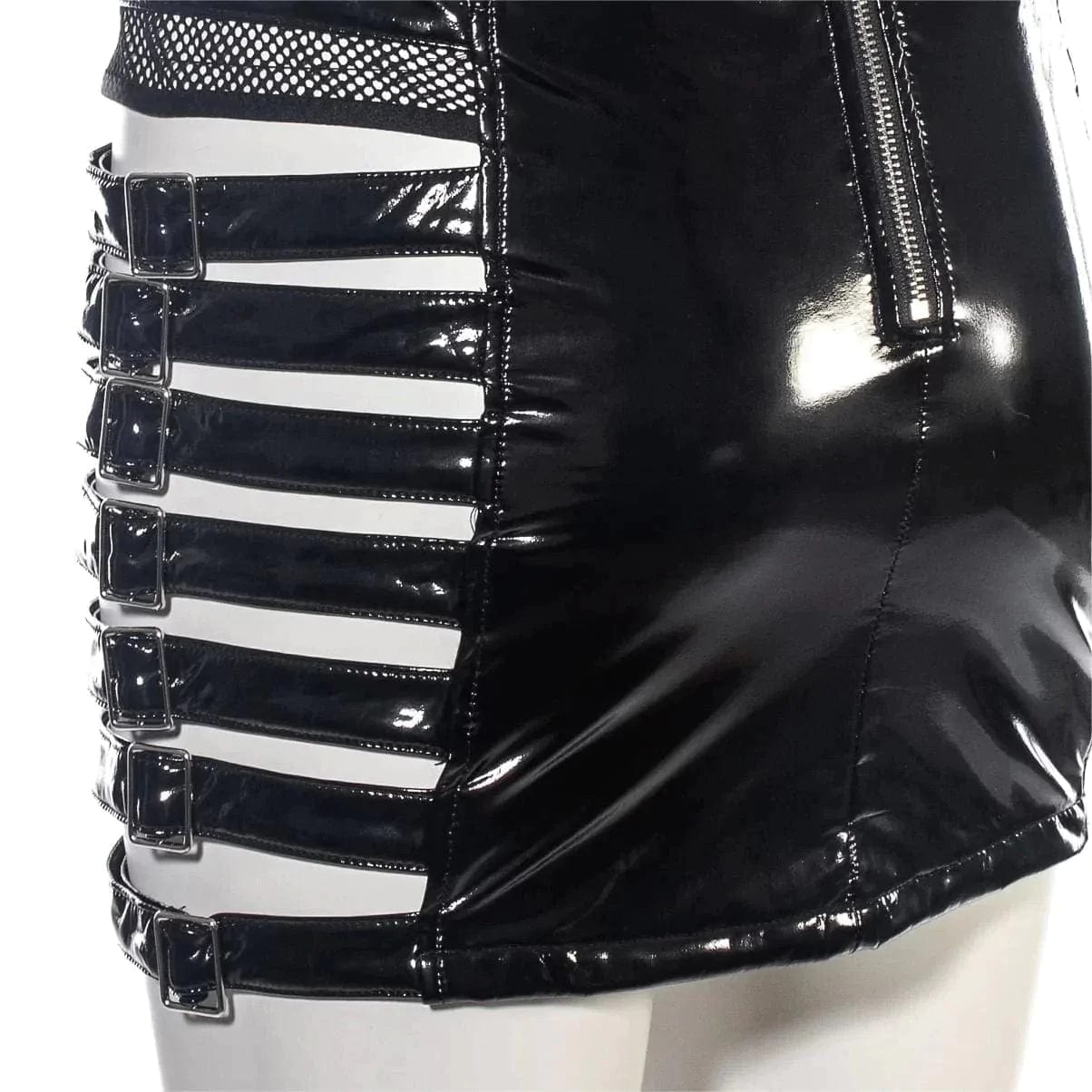 RNG Women's Grunge Cutout Patent Leather Skirt