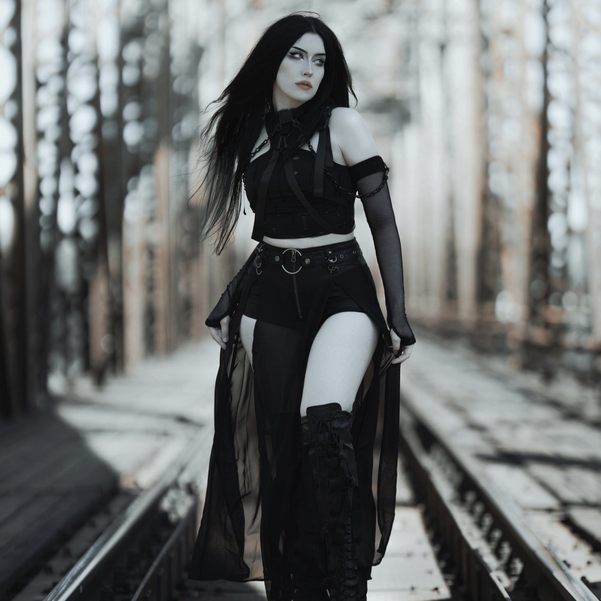 RNG Women's Grunge Ripped Straps Splice Bustier