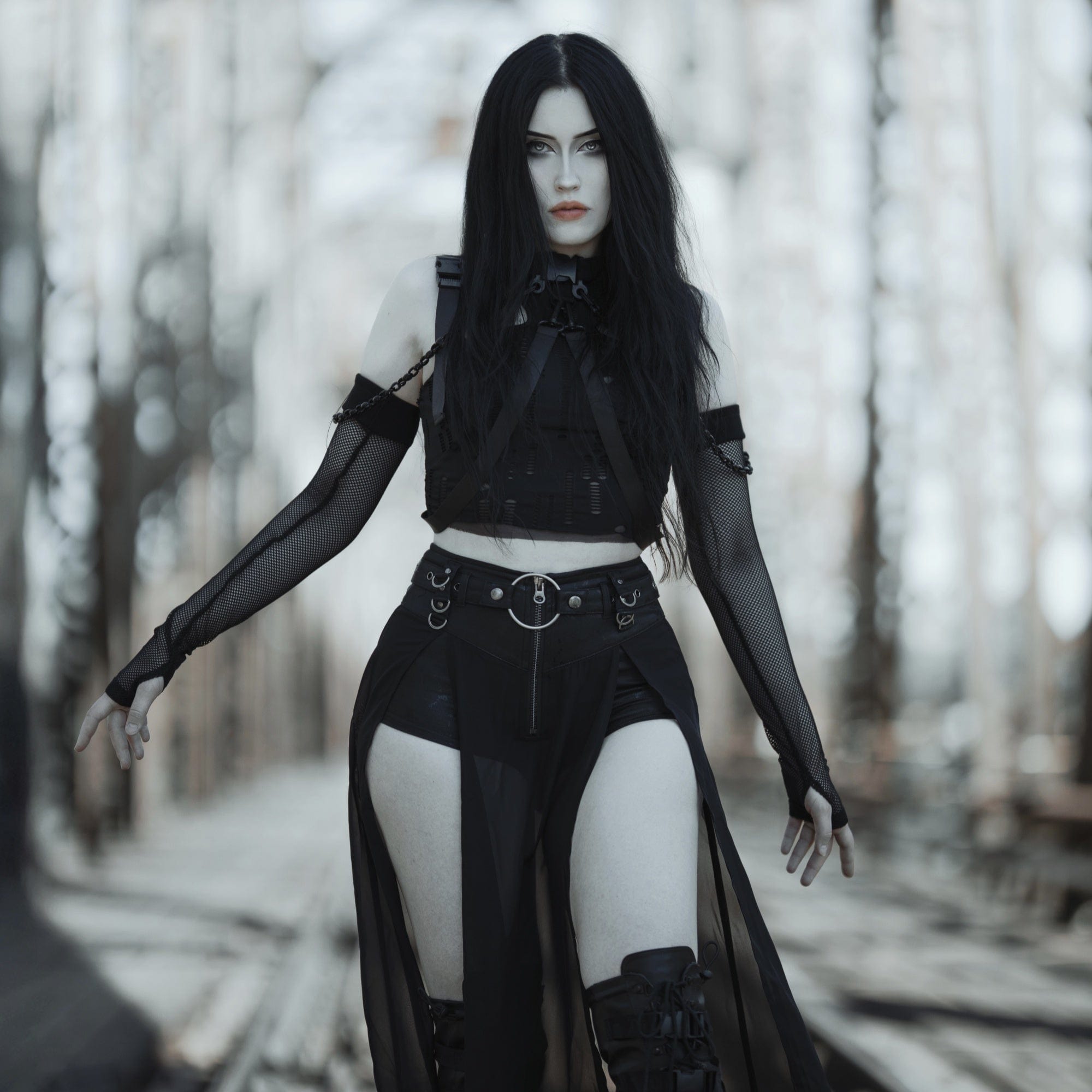 RNG Women's Grunge Ripped Straps Splice Bustier