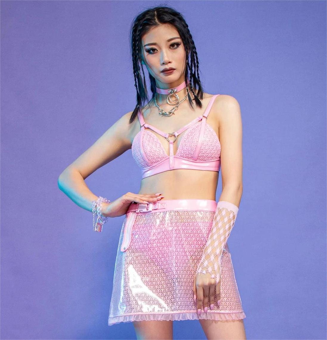 RNG Women's Grunge Sheer Lace-trimmed Short Skirt