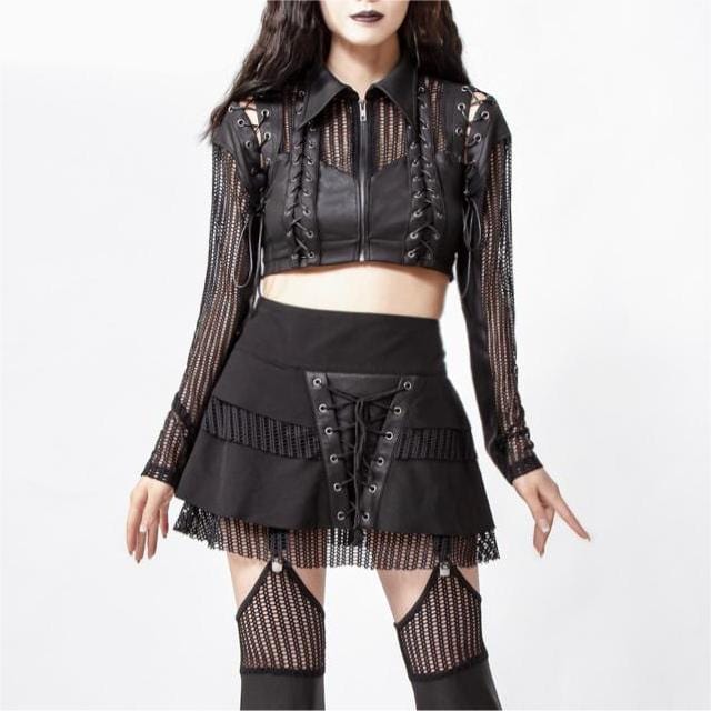 RNG Women's Grunge Splice Lacing-up Mesh Vest