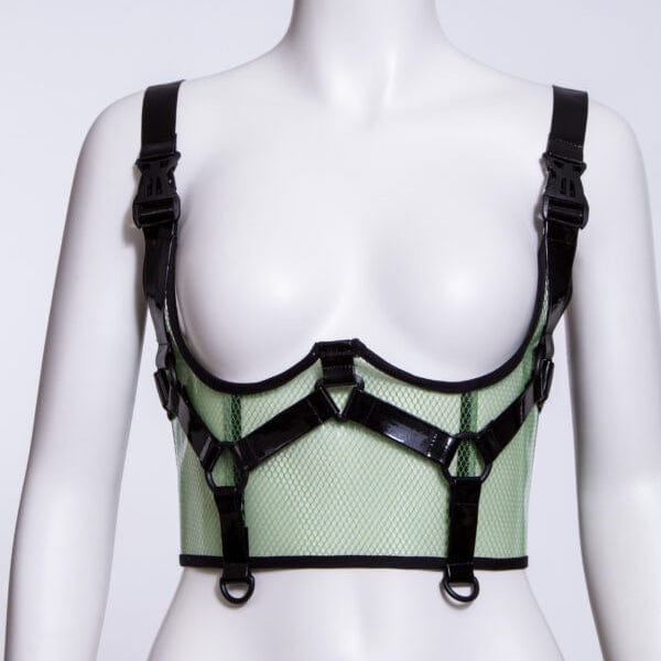 RNG Women's Punk Buckles Mesh Underbust Corset Green