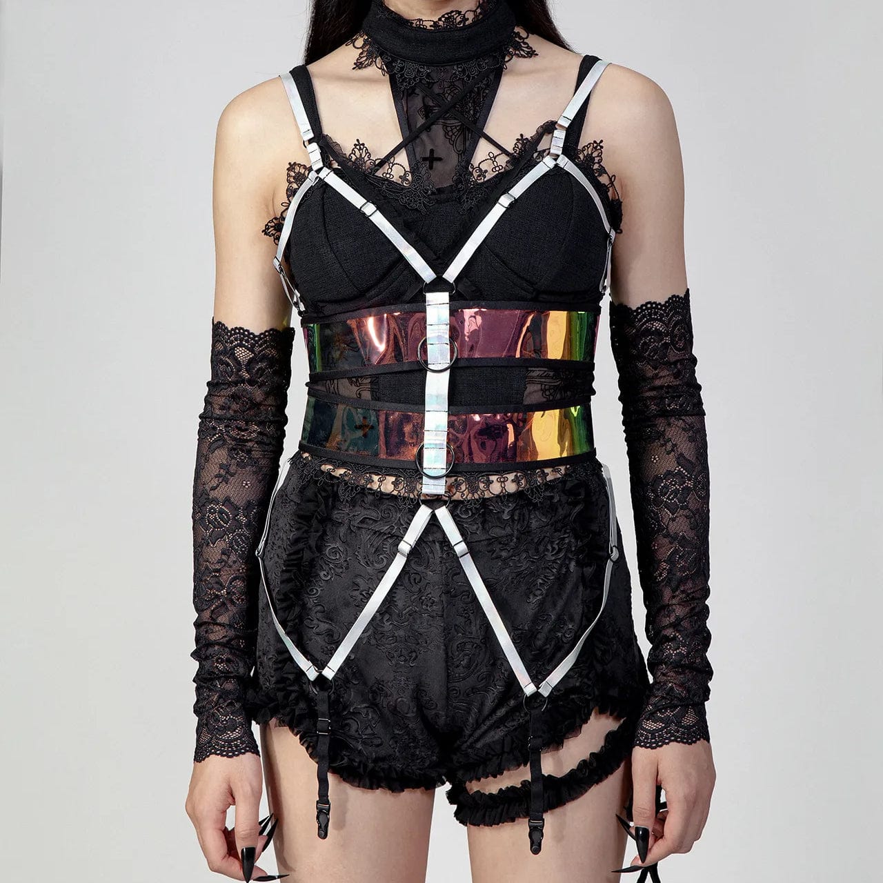 RNG Women's Punk Colorful Straps Mesh Body Harness