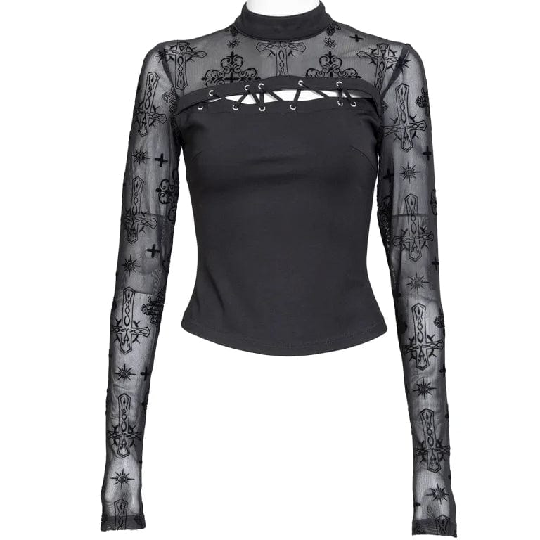 RNG Women's Punk Cutout Flocking Mesh Shirt